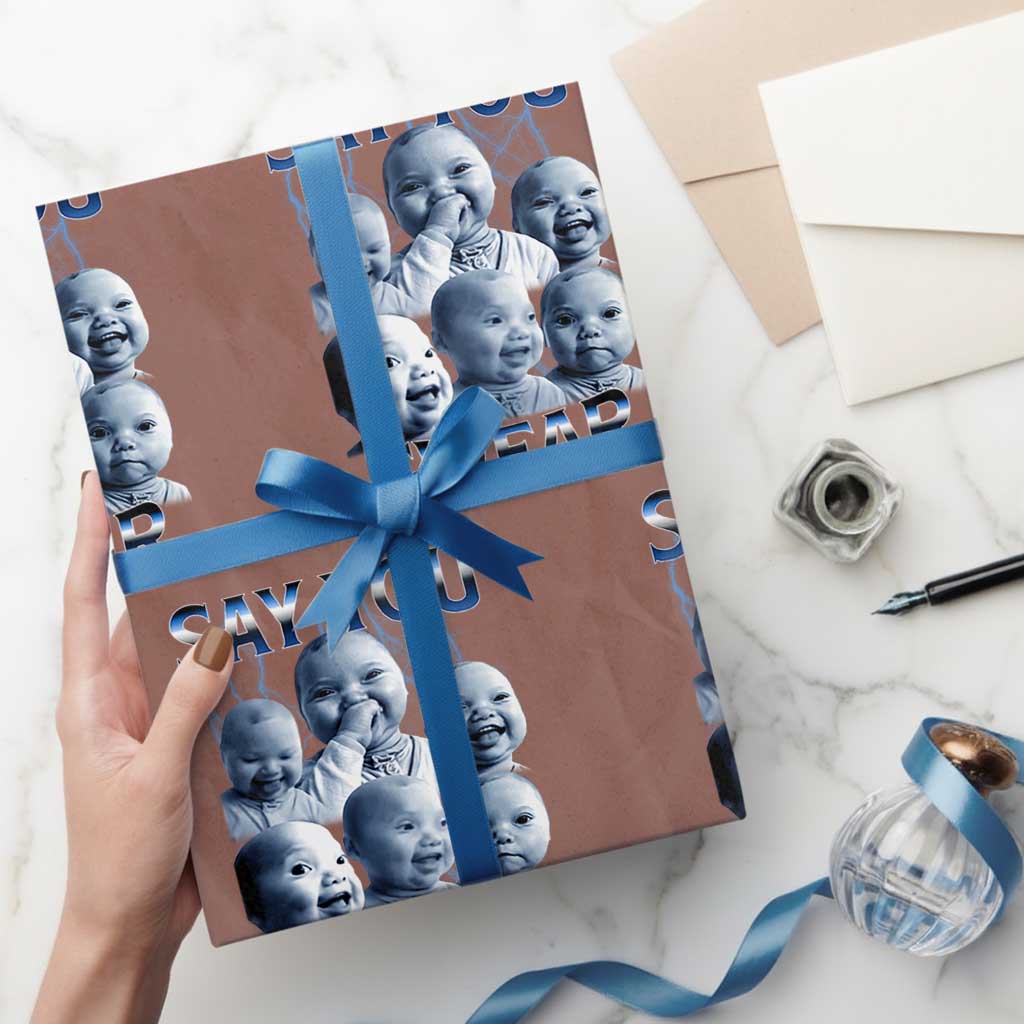 Funny Tuff Baby Meme Wrapping Paper Roll Say You Swear Viral AI Niche Baby Holding Back Laugh - Wonder Print Shop