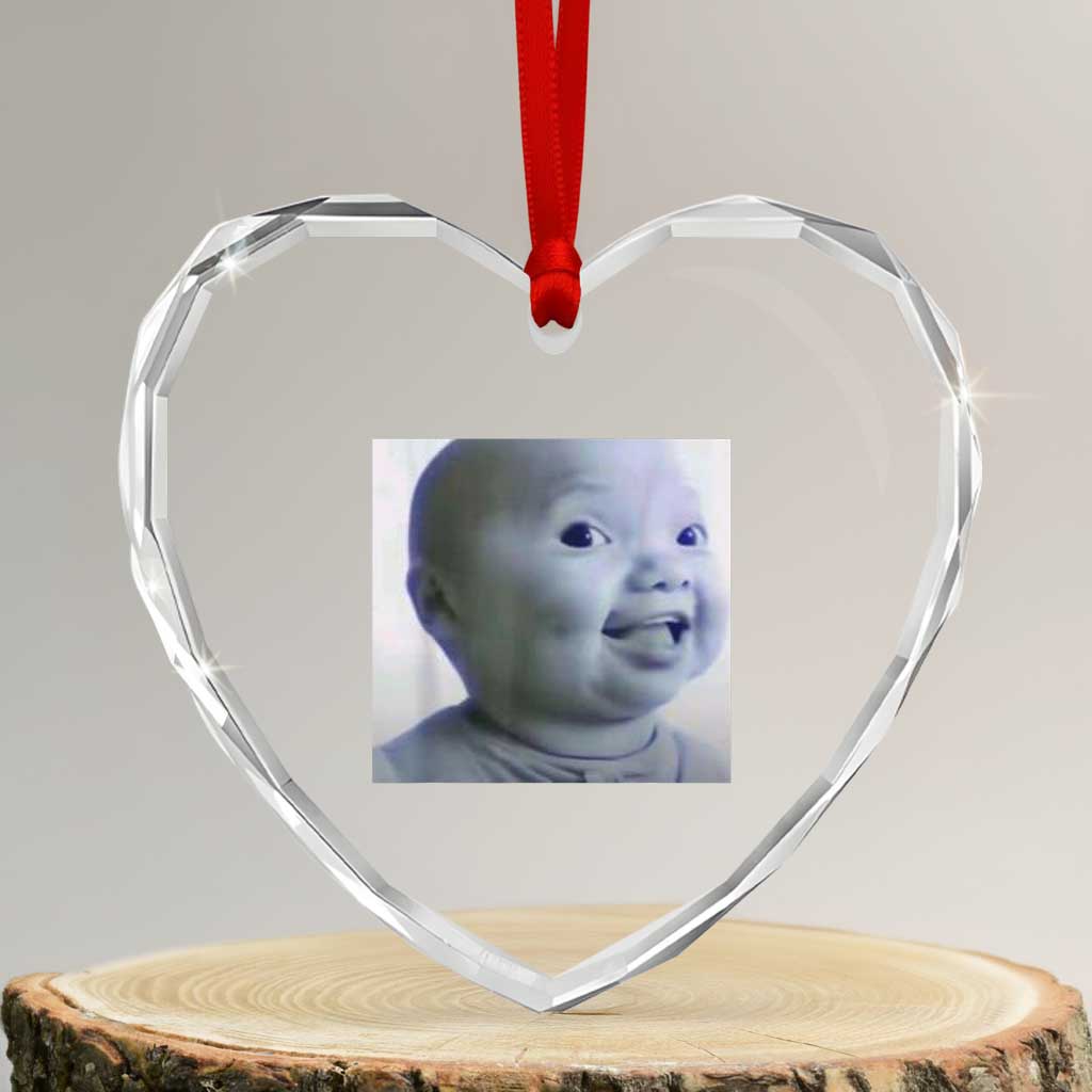 Funny Tuff Baby Side Eye Meme Heart Crystal Glass Ornament Viral AI Niche Baby Face Reaction - Wonder Print Shop