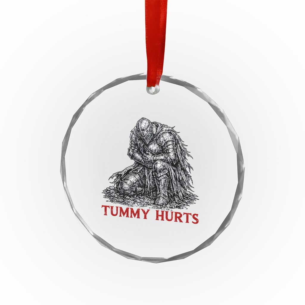 Funny Tummy Hurts Medieval Knight Crystal Glass Ornament Dark Fantasy Warrior Meme Graphic