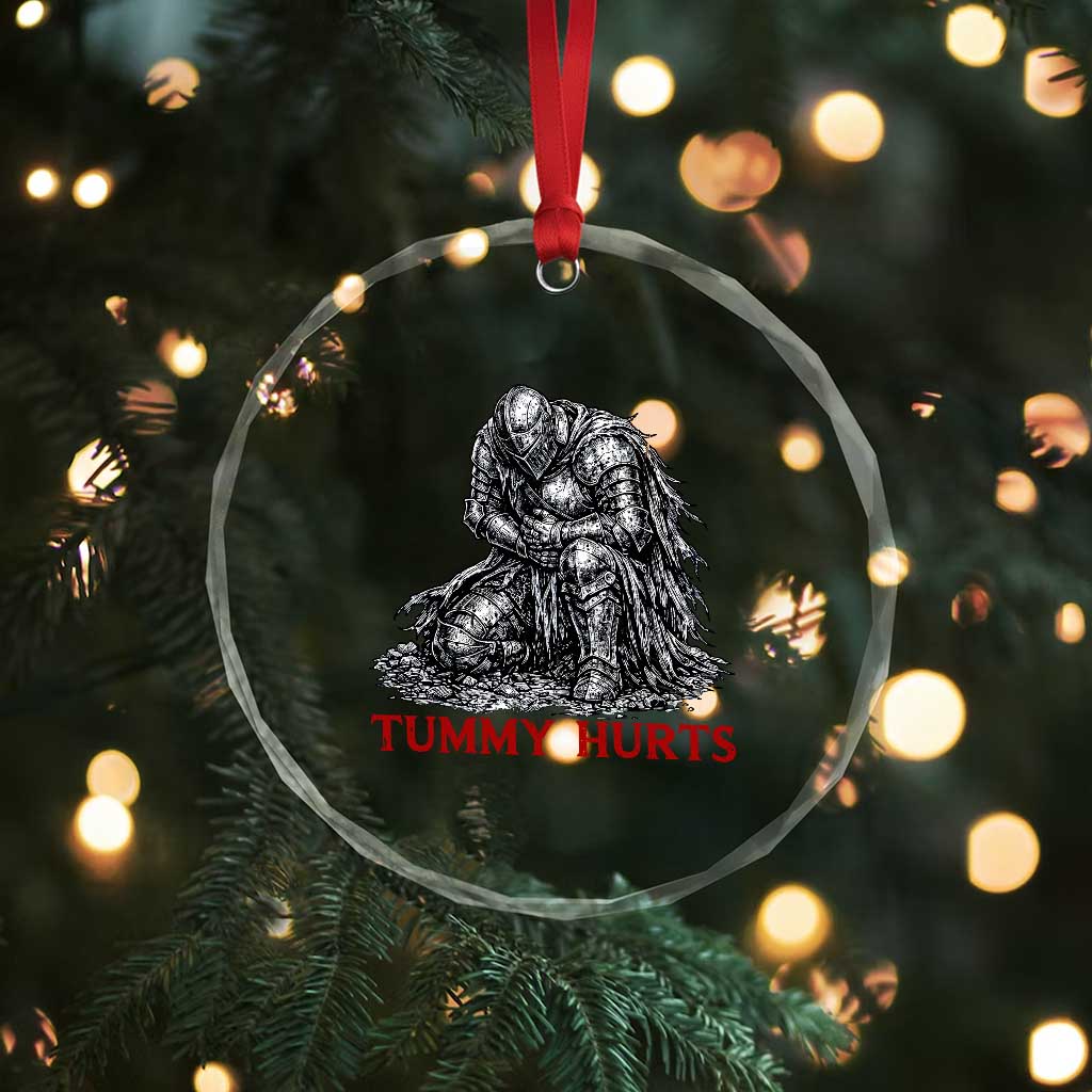 Funny Tummy Hurts Medieval Knight Crystal Glass Ornament Dark Fantasy Warrior Meme Graphic