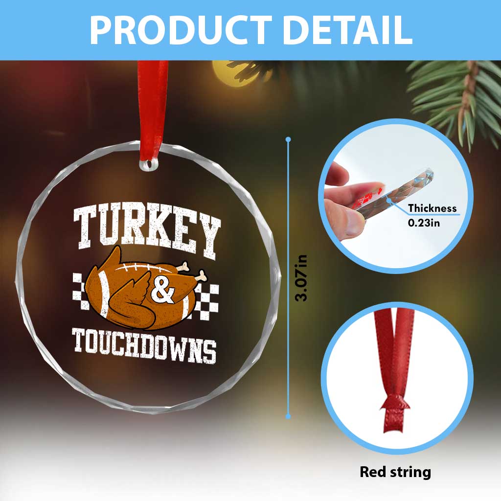 Funny Turkey And Touchdowns Crystal Glass Ornament Thanksgiving American Football - Wonder Print Shop