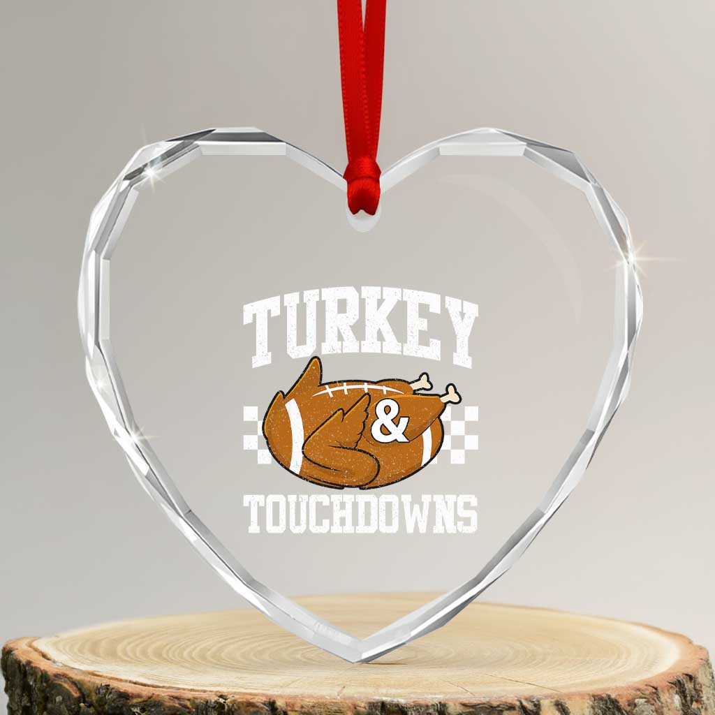 Funny Turkey And Touchdowns Heart Crystal Glass Ornament Thanksgiving American Football - Wonder Print Shop