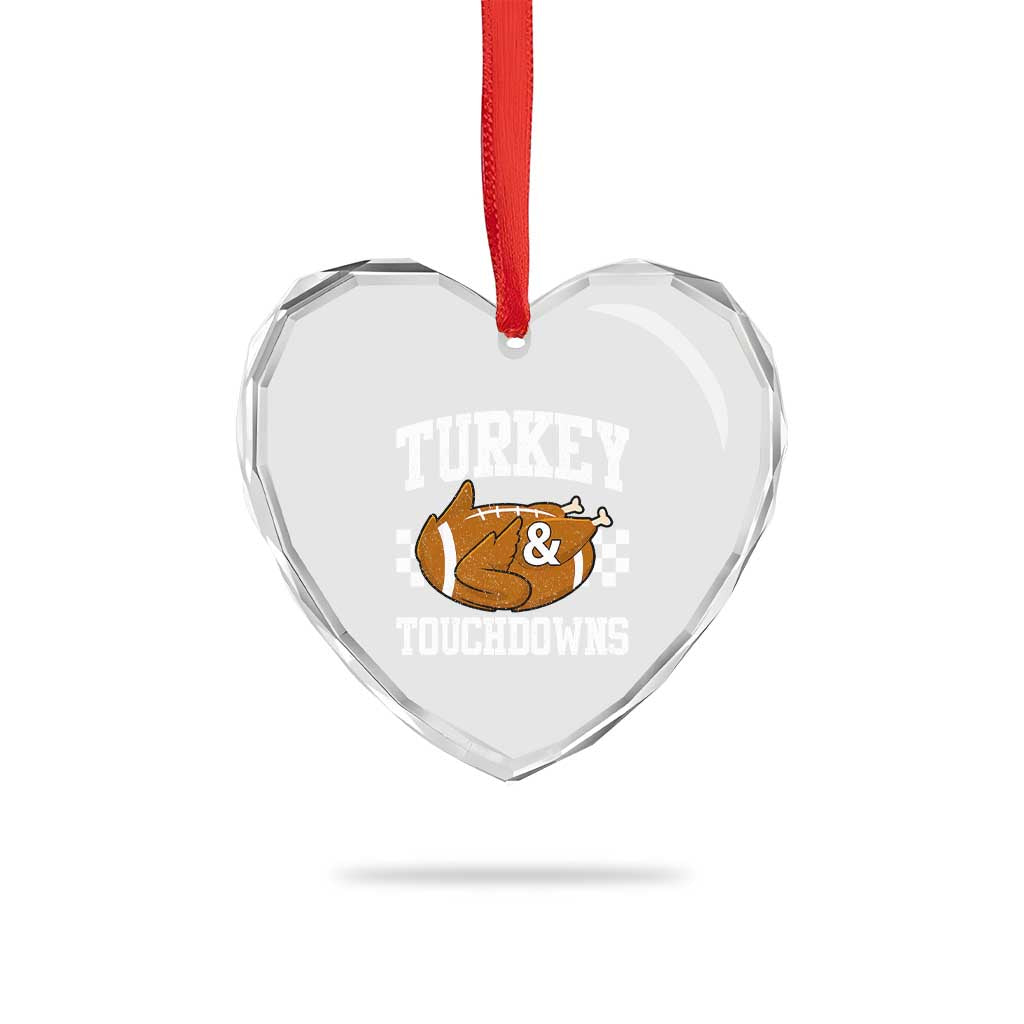 Funny Turkey And Touchdowns Heart Crystal Glass Ornament Thanksgiving American Football - Wonder Print Shop