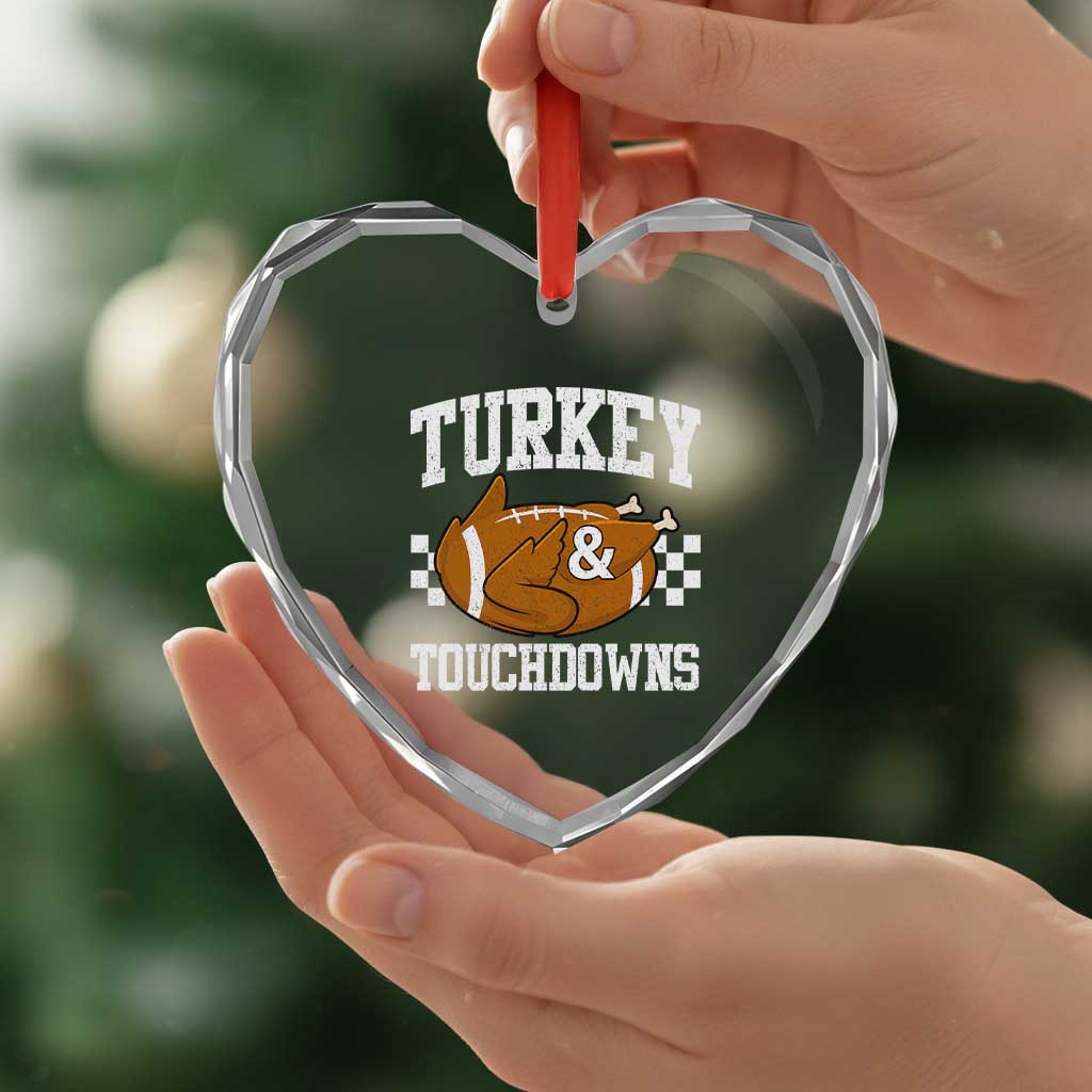 Funny Turkey And Touchdowns Heart Crystal Glass Ornament Thanksgiving American Football - Wonder Print Shop