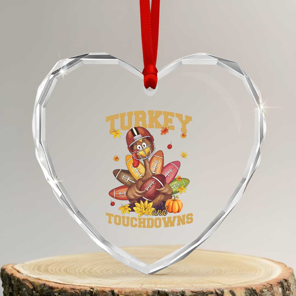 Funny Turkey And Touchdowns Heart Crystal Glass Ornament Thanksgiving American Football Fall Season - Wonder Print Shop