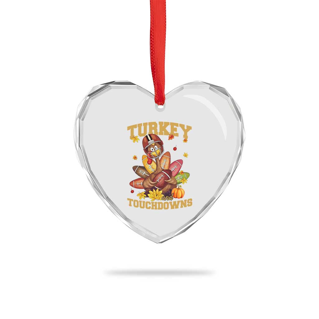 Funny Turkey And Touchdowns Heart Crystal Glass Ornament Thanksgiving American Football Fall Season - Wonder Print Shop
