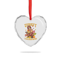 Funny Turkey And Touchdowns Heart Crystal Glass Ornament Thanksgiving American Football Fall Season - Wonder Print Shop
