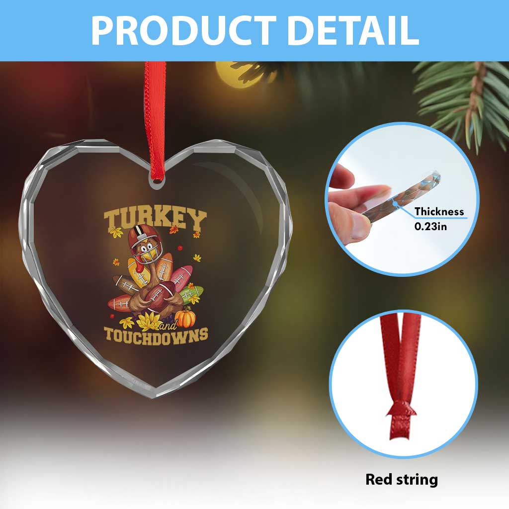 Funny Turkey And Touchdowns Heart Crystal Glass Ornament Thanksgiving American Football Fall Season - Wonder Print Shop