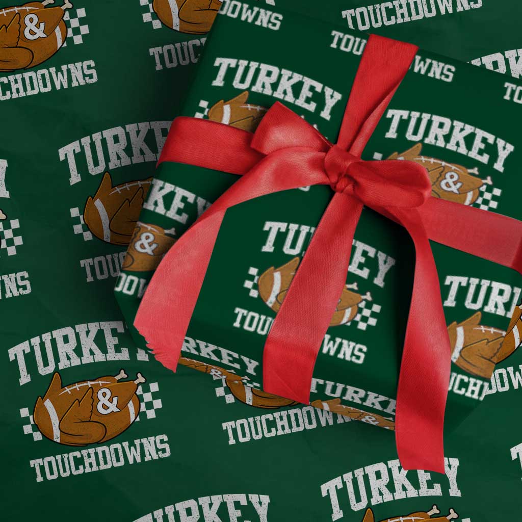 Funny Turkey And Touchdowns Wrapping Paper Roll Thanksgiving American Football - Wonder Print Shop