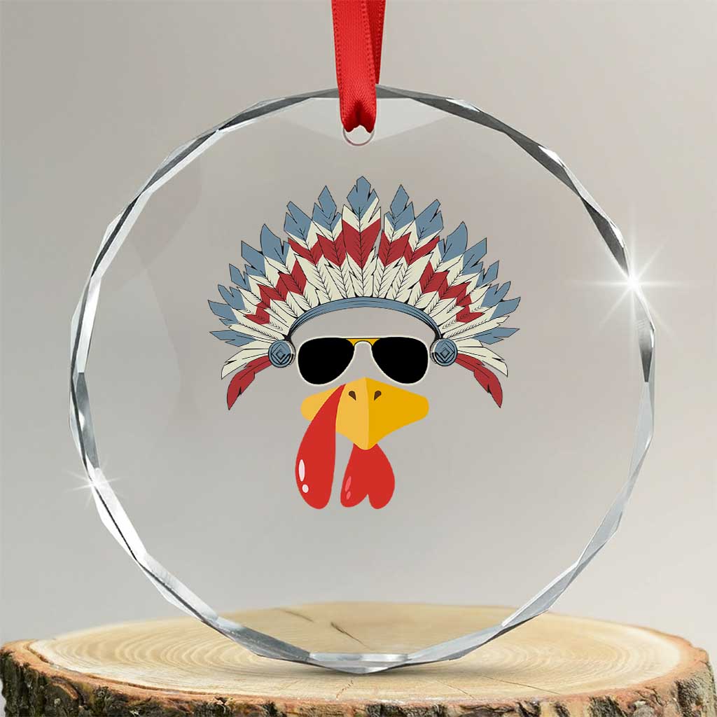 Funny Turkey Face Crystal Glass Ornament Thanksgiving Family Group Native American Costumes - Wonder Print Shop