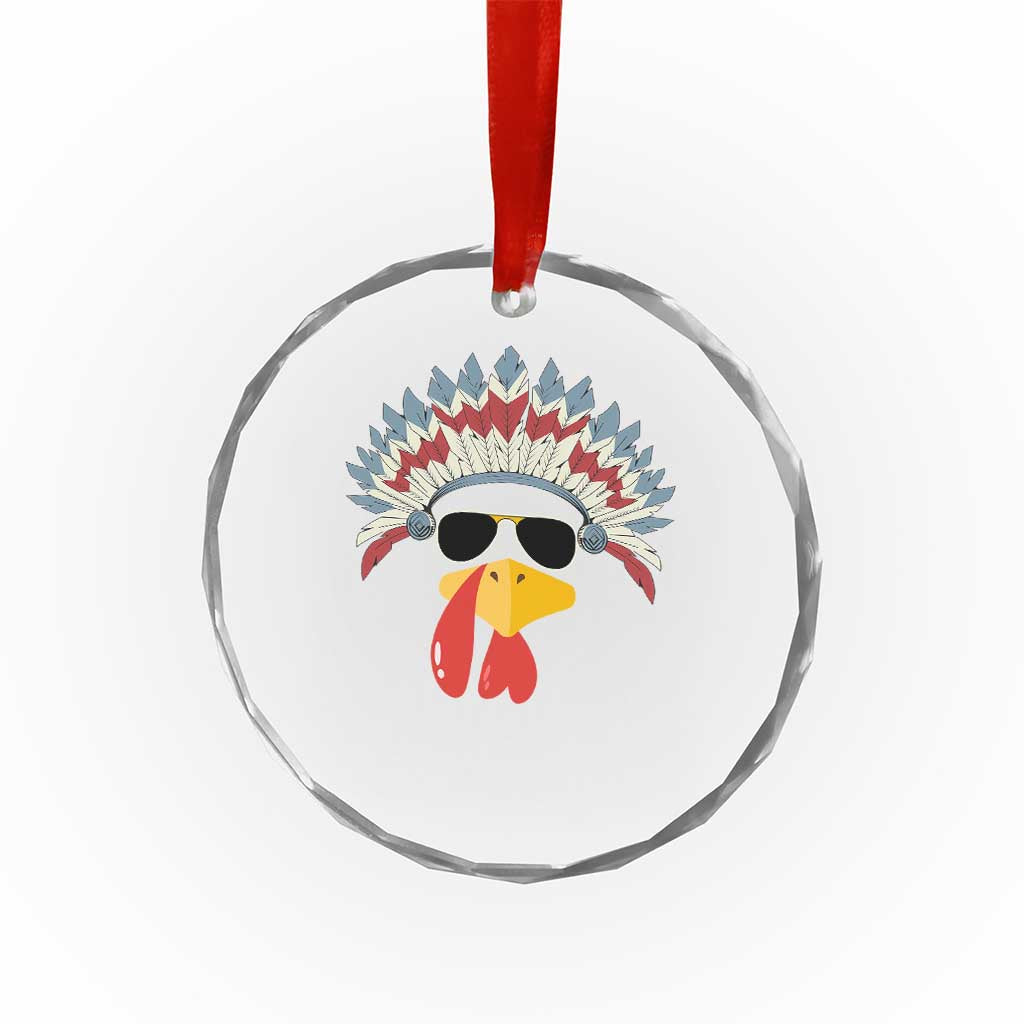 Funny Turkey Face Crystal Glass Ornament Thanksgiving Family Group Native American Costumes - Wonder Print Shop