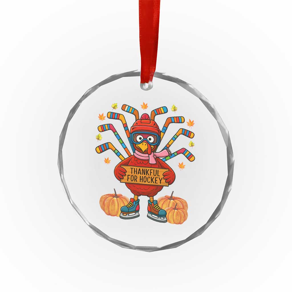 Funny Turkey Ice Hockey Gift Crystal Glass Ornament Thankful For Hockey - Wonder Print Shop