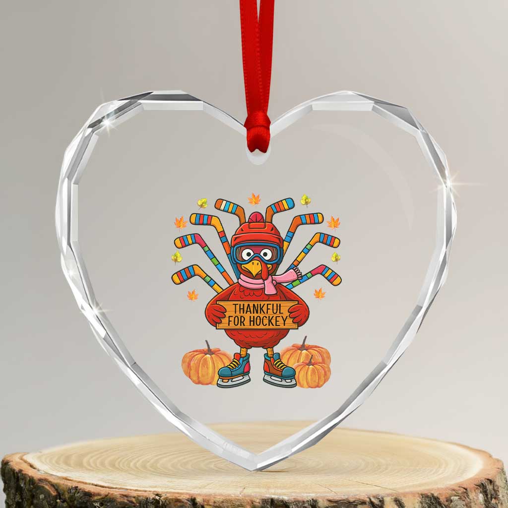 Funny Turkey Ice Hockey Gift Heart Crystal Glass Ornament Thankful For Hockey - Wonder Print Shop