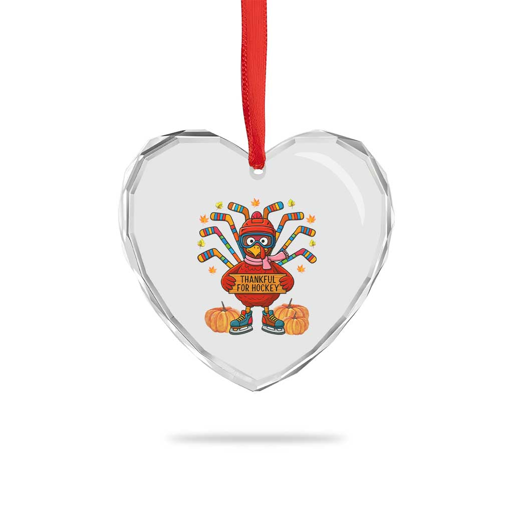 Funny Turkey Ice Hockey Gift Heart Crystal Glass Ornament Thankful For Hockey - Wonder Print Shop