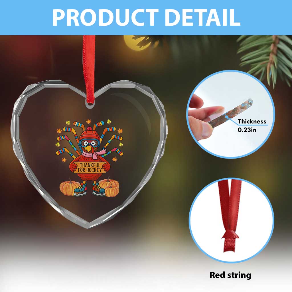 Funny Turkey Ice Hockey Gift Heart Crystal Glass Ornament Thankful For Hockey - Wonder Print Shop