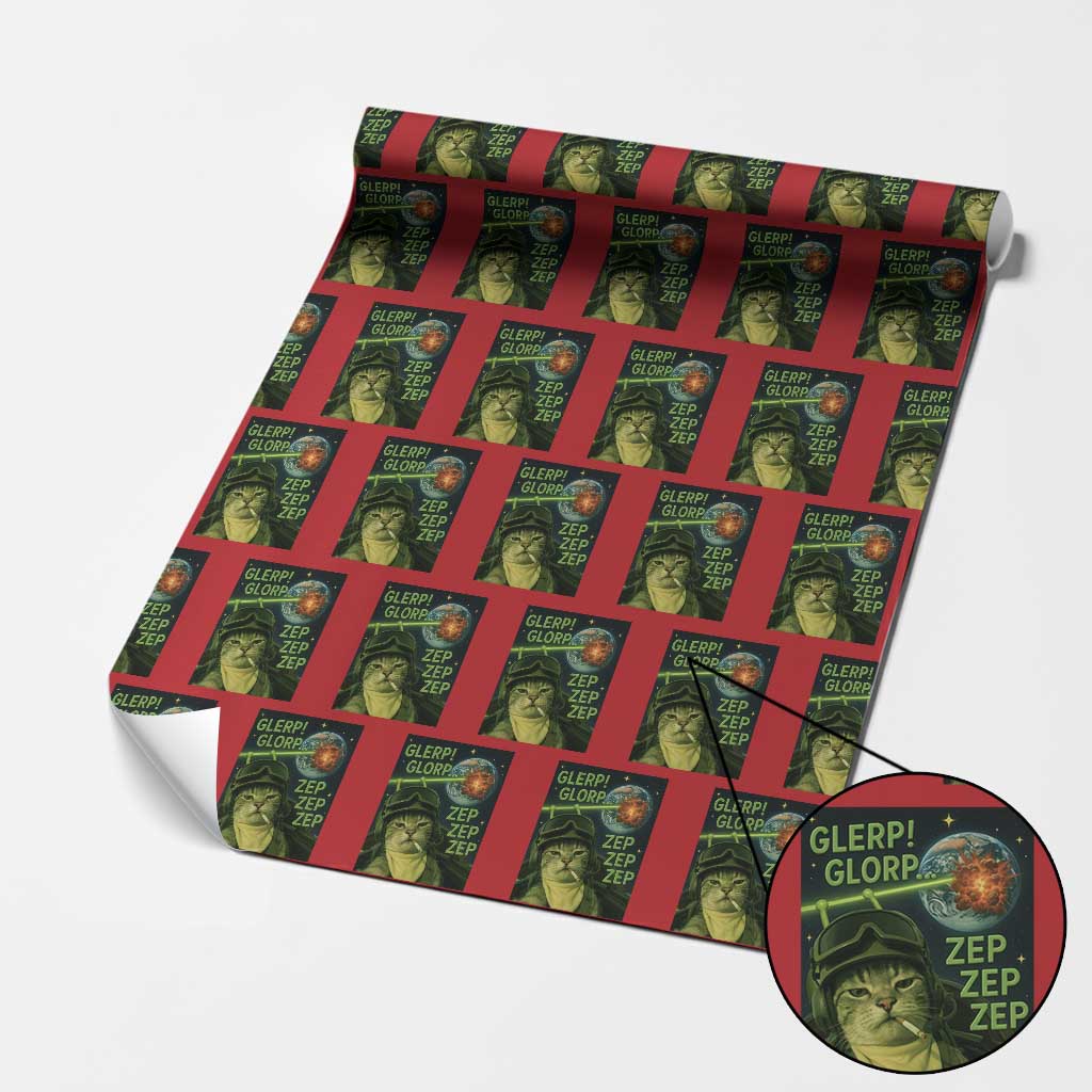 Funny UFO Alien Cat Selfie Wrapping Paper Roll Retro Space Sci-Fi Cat Pilot - Wonder Print Shop