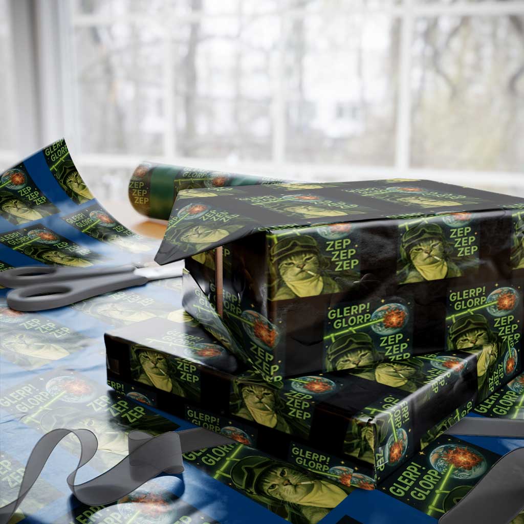 Funny UFO Alien Cat Selfie Wrapping Paper Roll Retro Space Sci-Fi Cat Pilot - Wonder Print Shop