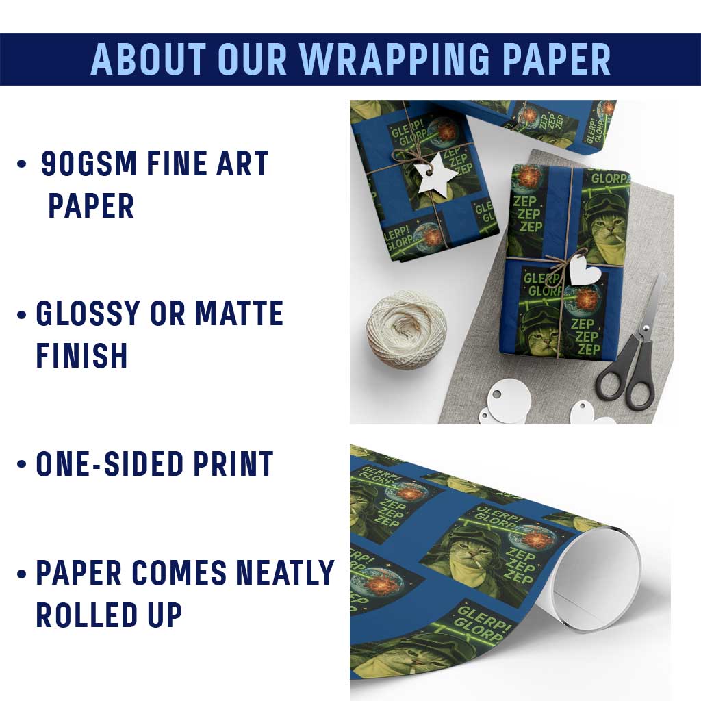 Funny UFO Alien Cat Selfie Wrapping Paper Roll Retro Space Sci-Fi Cat Pilot - Wonder Print Shop