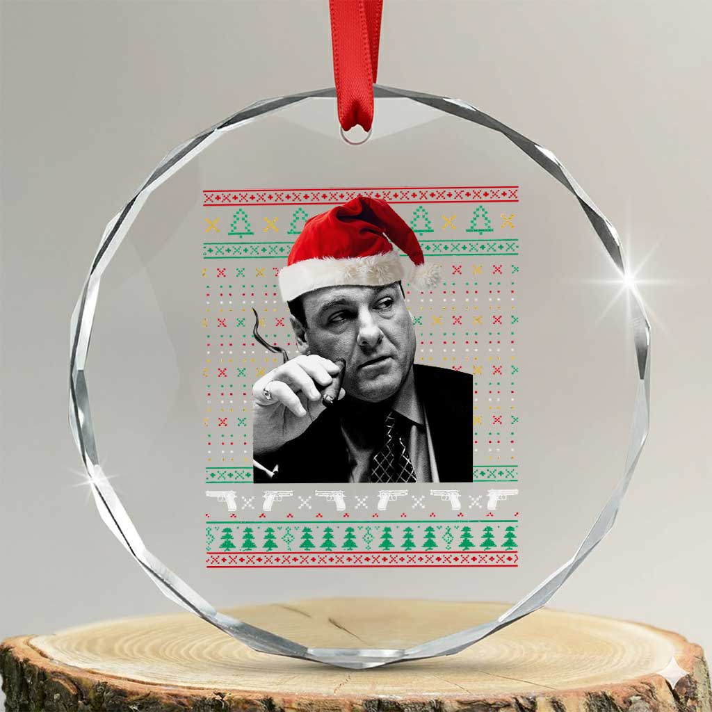 Funny Ugly Christmas Crystal Glass Ornament Funny Mafia Gangster Santa Sopranos Smoking - Wonder Print Shop