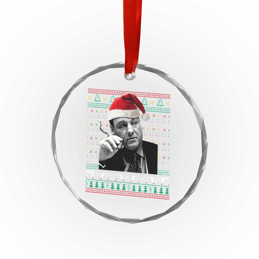 Funny Ugly Christmas Crystal Glass Ornament Funny Mafia Gangster Santa Sopranos Smoking - Wonder Print Shop