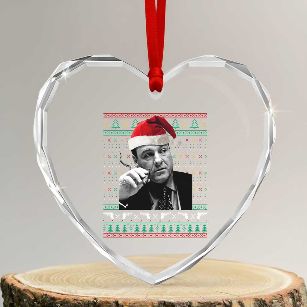 Funny Ugly Christmas Heart Crystal Glass Ornament Funny Mafia Gangster Santa Sopranos Smoking - Wonder Print Shop