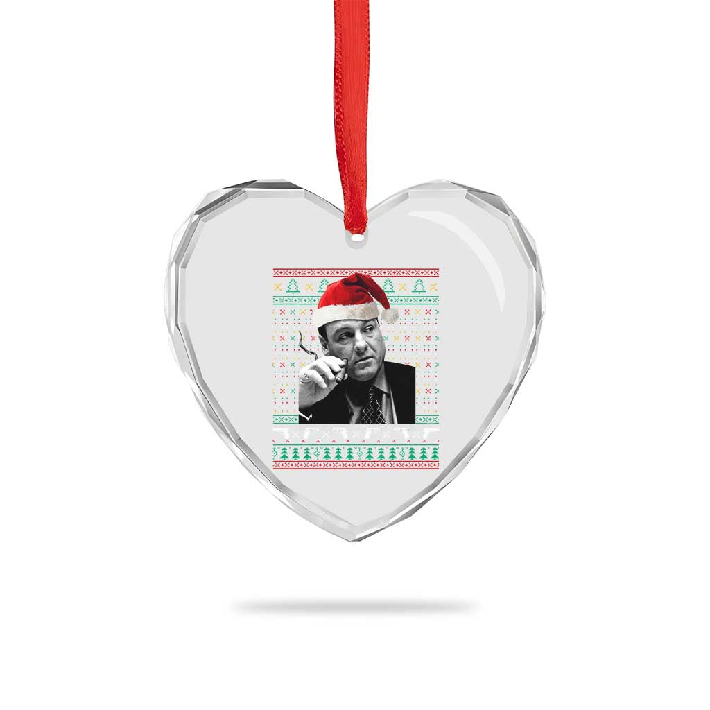 Funny Ugly Christmas Heart Crystal Glass Ornament Funny Mafia Gangster Santa Sopranos Smoking - Wonder Print Shop