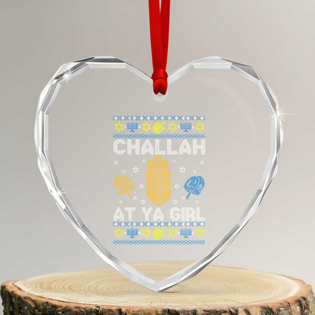 Funny Ugly Hanukkah Heart Crystal Glass Ornament Challah At Ya Girl Matching - Wonder Print Shop