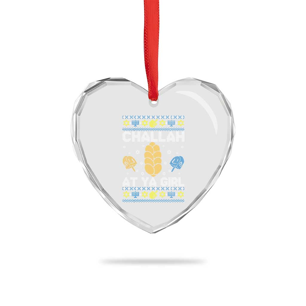 Funny Ugly Hanukkah Heart Crystal Glass Ornament Challah At Ya Girl Matching - Wonder Print Shop