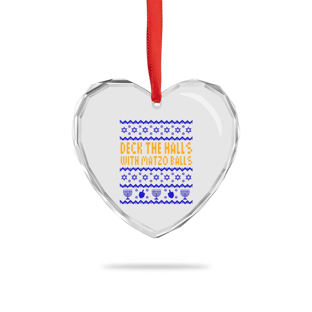 Funny Ugly Hanukkah Heart Crystal Glass Ornament Deck The Halls With Matzo Balls Jewish Gift - Wonder Print Shop