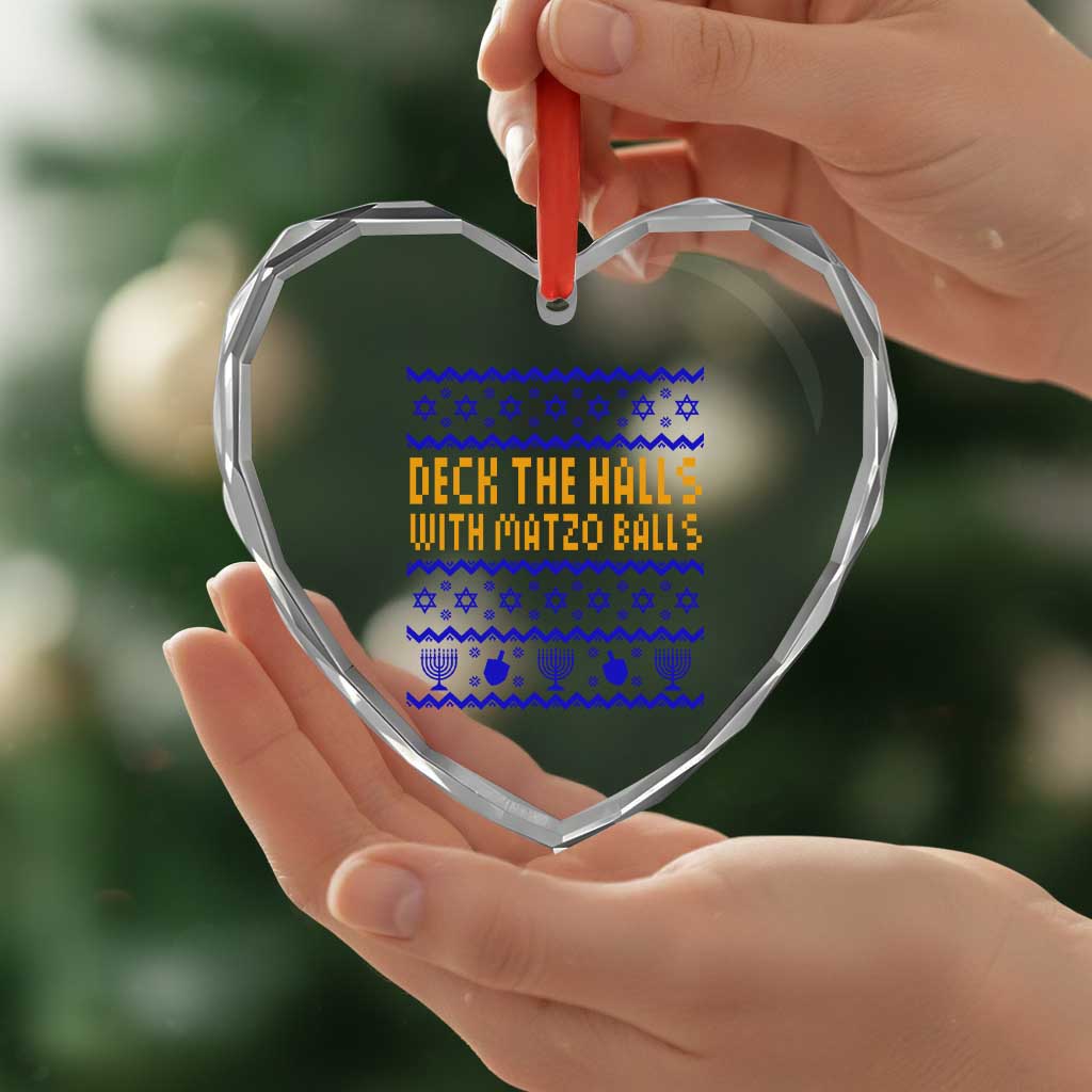 Funny Ugly Hanukkah Heart Crystal Glass Ornament Deck The Halls With Matzo Balls Jewish Gift - Wonder Print Shop
