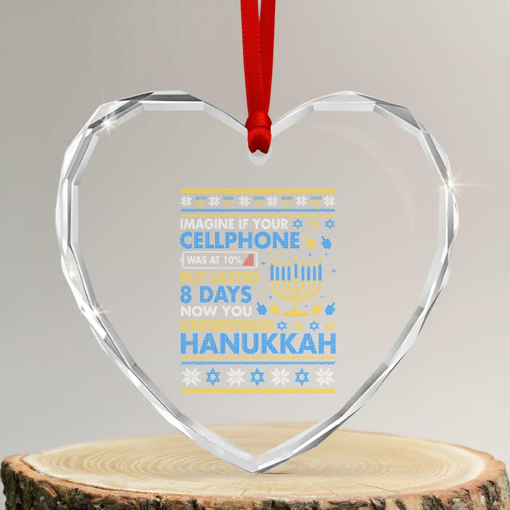 Funny Ugly Hanukkah Heart Crystal Glass Ornament Imagine Your Cellphone Chanukah Jewish - Wonder Print Shop