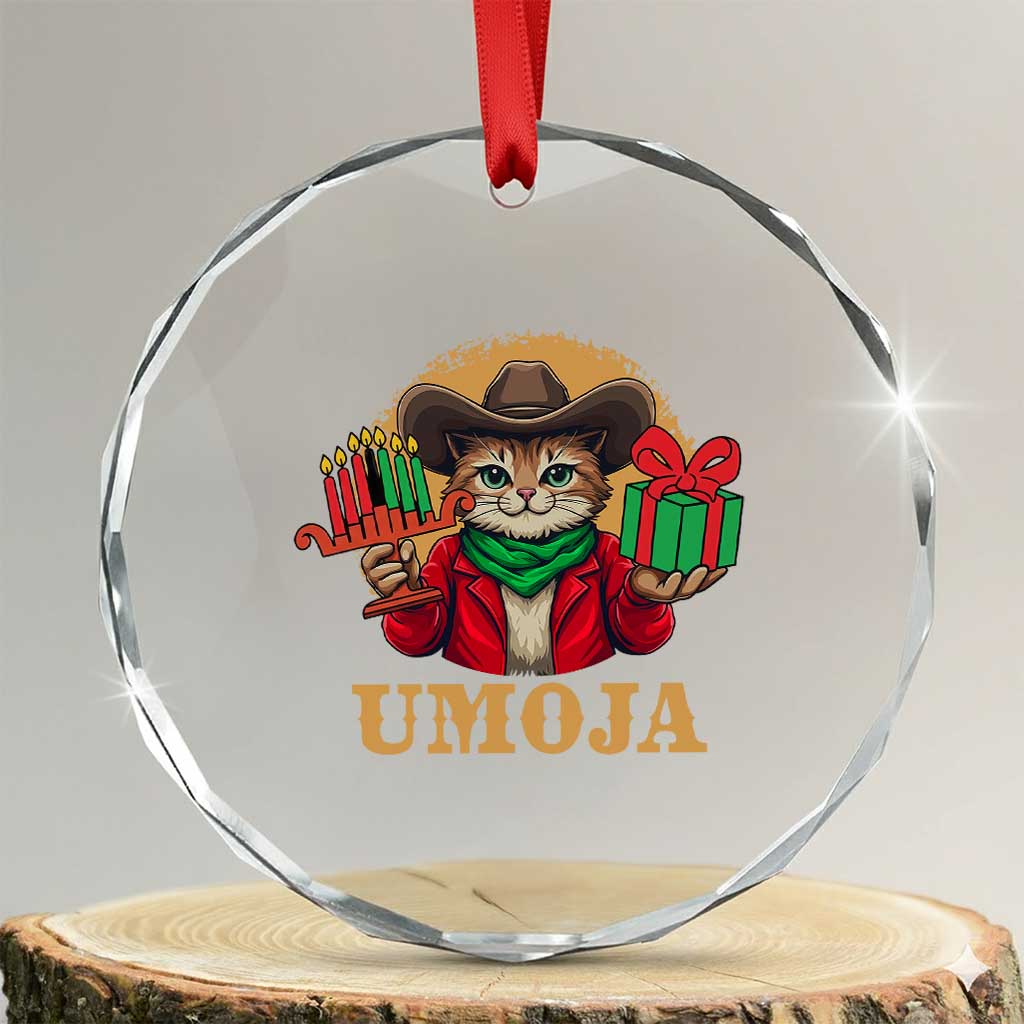 Funny Umoja Holiday Gift Crystal Glass Ornament CowCat Kwanzaa Kinara Candle And Presents - Wonder Print Shop