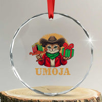 Funny Umoja Holiday Gift Crystal Glass Ornament CowCat Kwanzaa Kinara Candle And Presents - Wonder Print Shop