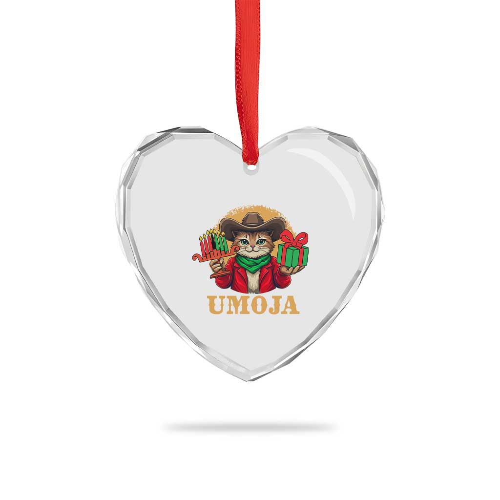 Funny Umoja Holiday Gift Heart Crystal Glass Ornament CowCat Kwanzaa Kinara Candle And Presents - Wonder Print Shop
