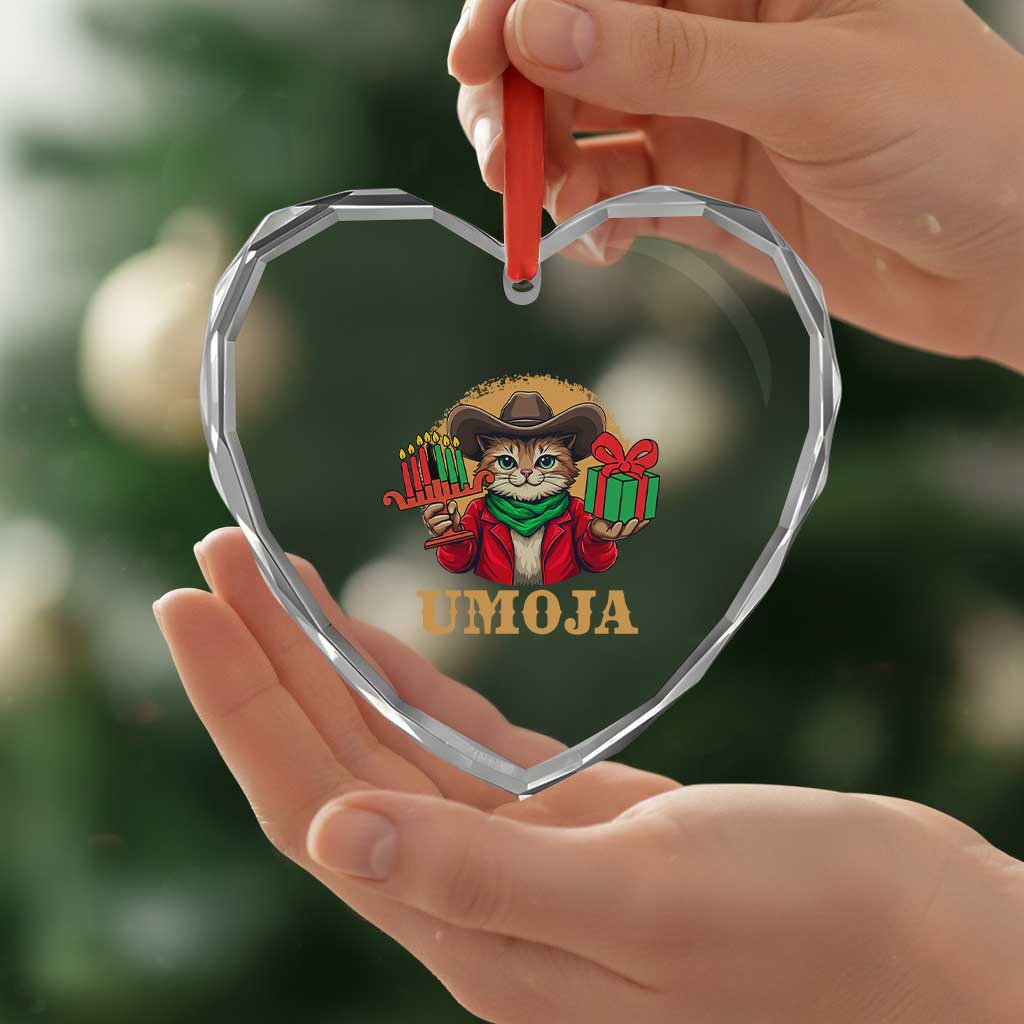 Funny Umoja Holiday Gift Heart Crystal Glass Ornament CowCat Kwanzaa Kinara Candle And Presents - Wonder Print Shop