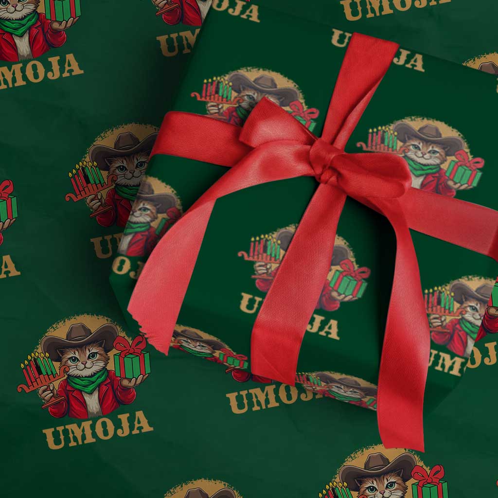 Funny Umoja Holiday Gift Wrapping Paper Roll CowCat Kwanzaa Kinara Candle And Presents - Wonder Print Shop