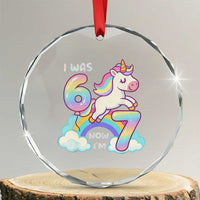 Funny Unicorn I Was 6 Now I Am 7 Crystal Glass Ornament Girl Seventh Birthday Gift - Wonder Print Shop