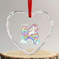 Funny Unicorn I Was 6 Now I Am 7 Heart Crystal Glass Ornament Girl Seventh Birthday Gift - Wonder Print Shop