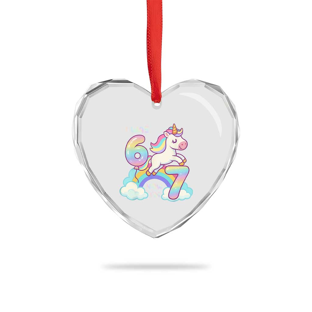 Funny Unicorn I Was 6 Now I Am 7 Heart Crystal Glass Ornament Girl Seventh Birthday Gift - Wonder Print Shop
