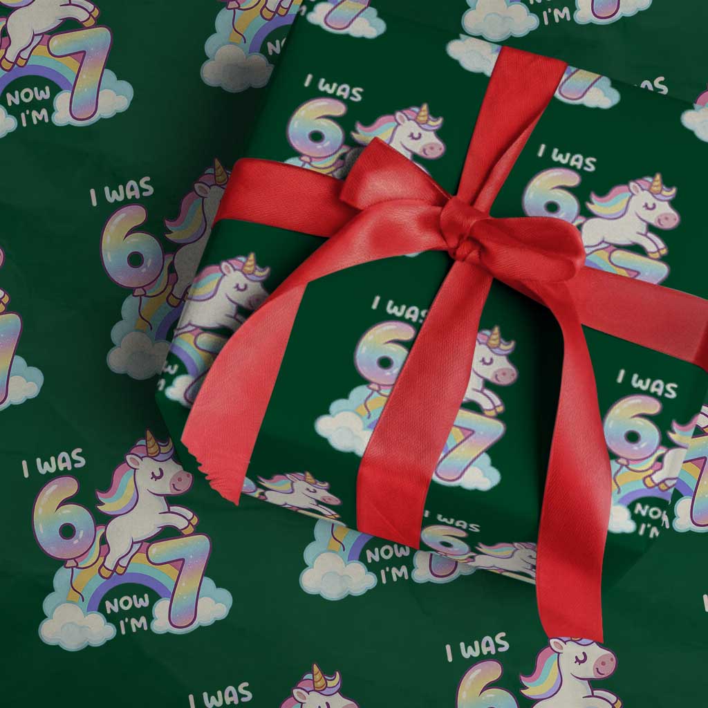 Funny Unicorn I Was 6 Now I Am 7 Wrapping Paper Roll Girl Seventh Birthday Gift - Wonder Print Shop