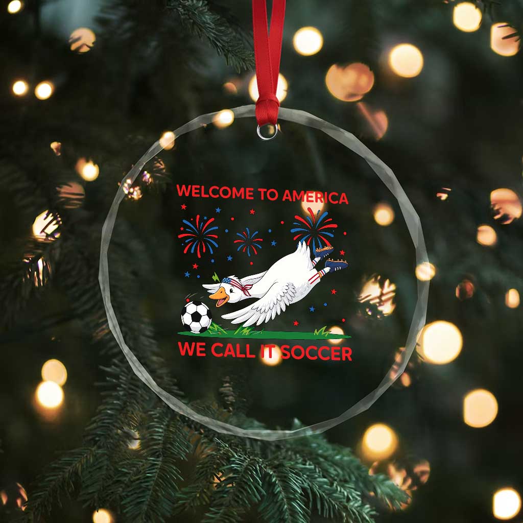 Funny USA Goose Football Crystal Glass Ornament Welcome To America We Call It Soccer