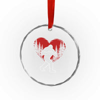 Funny Valentine Bigfoot in Love Heart Hand Sign Crystal Glass Ornament Romantic Sasquatch in Forest Valentines Day