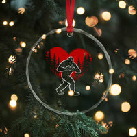 Funny Valentine Bigfoot in Love Heart Hand Sign Crystal Glass Ornament Romantic Sasquatch in Forest Valentines Day