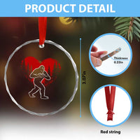 Funny Valentine Bigfoot in Love Heart Hand Sign Crystal Glass Ornament Romantic Sasquatch in Forest Valentines Day