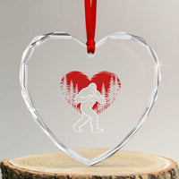 Funny Valentine Bigfoot in Love Heart Hand Sign Heart Crystal Glass Ornament Romantic Sasquatch in Forest Valentines Day