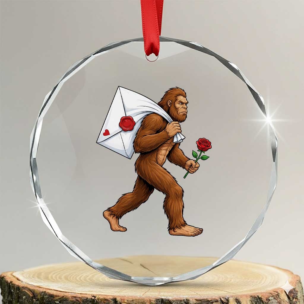 Funny Valentine Bigfoot with Heart Sack Bag Crystal Glass Ornament Romantic Sasquatch Love Letter Valentines Day