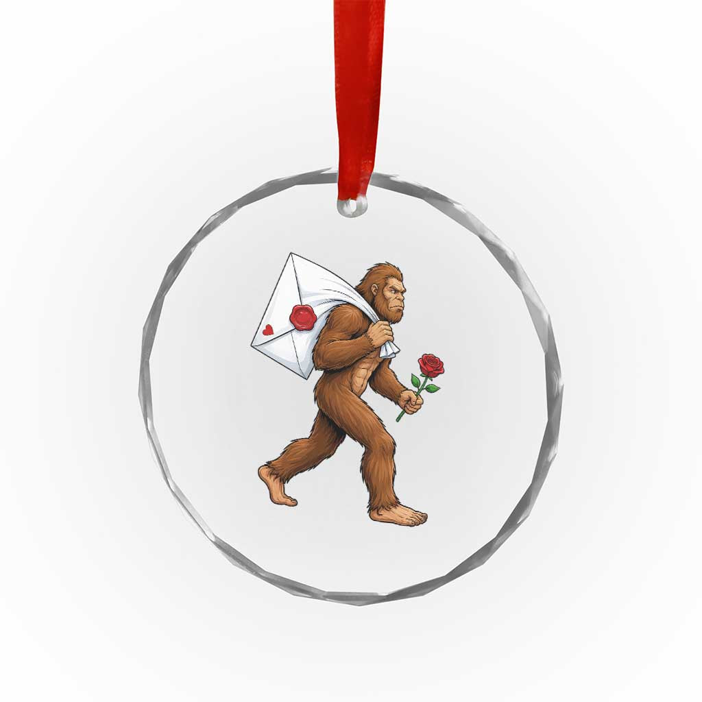 Funny Valentine Bigfoot with Heart Sack Bag Crystal Glass Ornament Romantic Sasquatch Love Letter Valentines Day