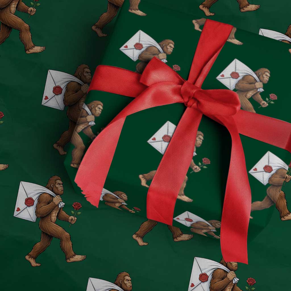 Funny Valentine Bigfoot with Heart Sack Bag Wrapping Paper Roll Romantic Sasquatch Love Letter Valentines Day