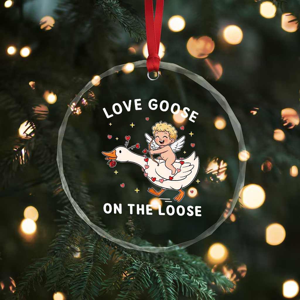 Funny Valentine Goose Crystal Glass Ornament Love Goose On The Loose - Wonder Print Shop