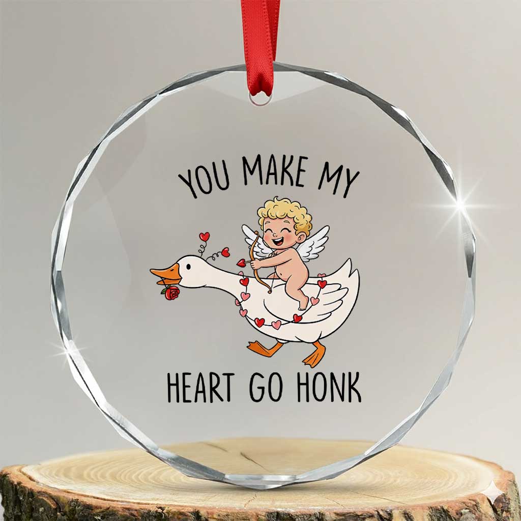 Funny Valentine Goose Crystal Glass Ornament You Make My Heart Go Honk - Wonder Print Shop